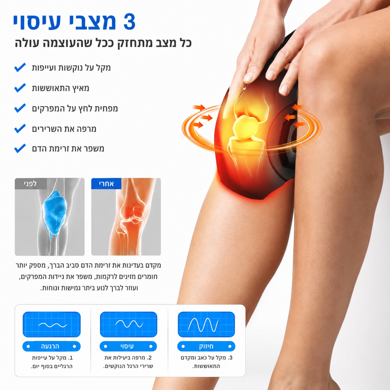 מכשיר עיסוי לברך 3 ב-1 עם טיפול באור אדום
